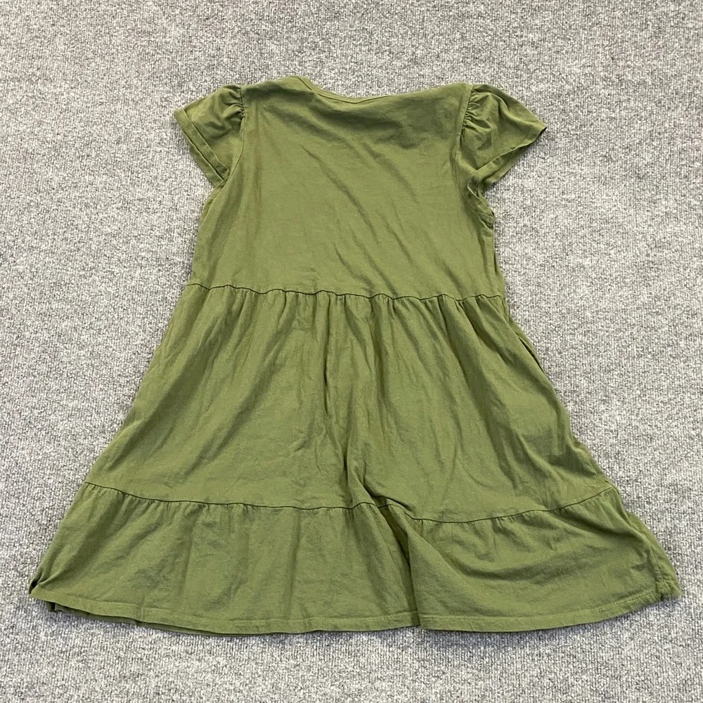 Girls Olive Green Tiered Ruffle Dress M 8-10 Short Sleeve Casual Play Dress‎